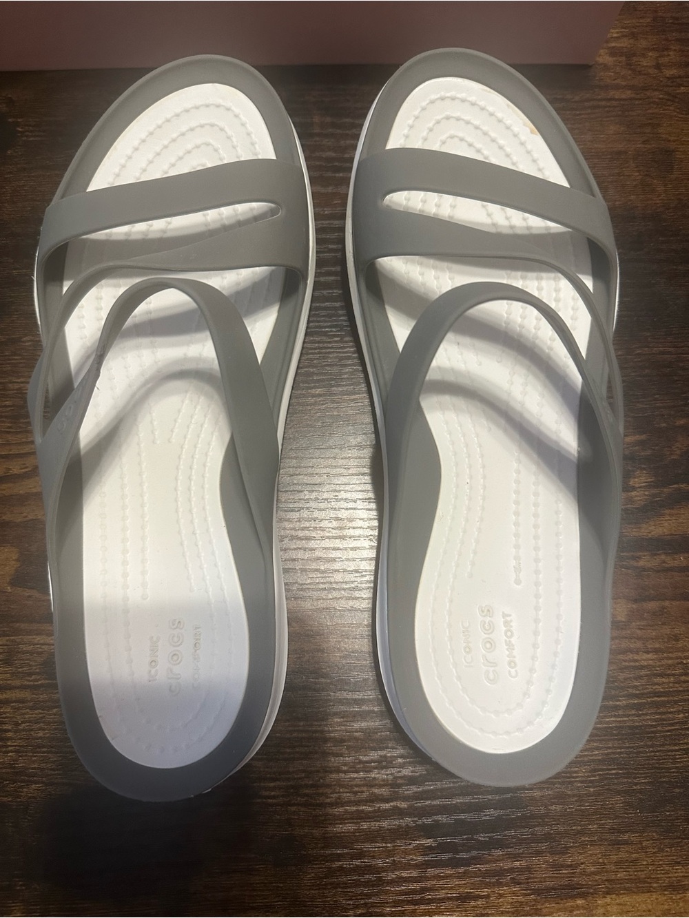 CROCS Women's Gray and White Slip-On Sandals